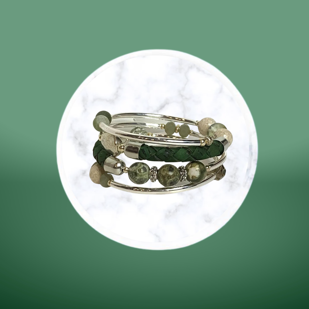 Wrap Bracelets- Green Braided Leather