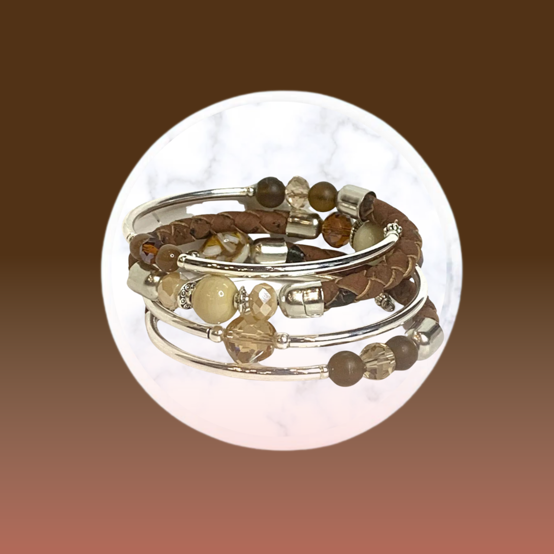 Wrap Bracelets- Tobacco Braided Leather Mix