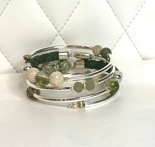 Wrap Bracelets- Green Braided Leather