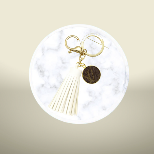 LV Again - White Keychain Tassel With LV Charm