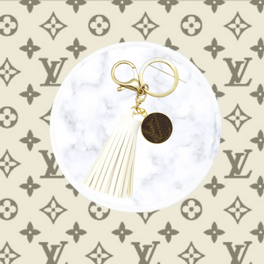 LV Again - White Keychain Tassel With LV Charm