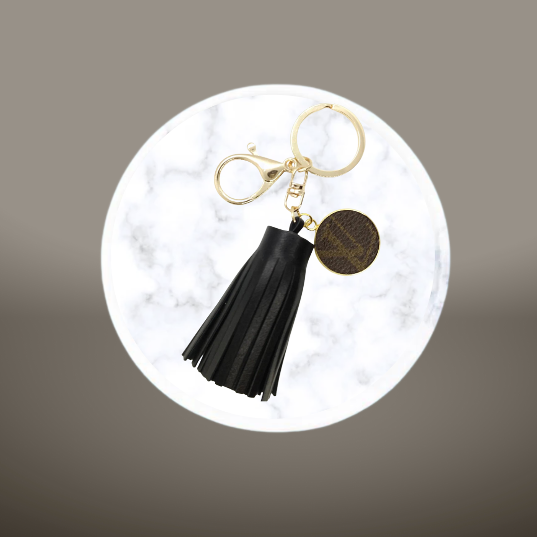 LV Again - Black Keychain Tassel With LV Charm