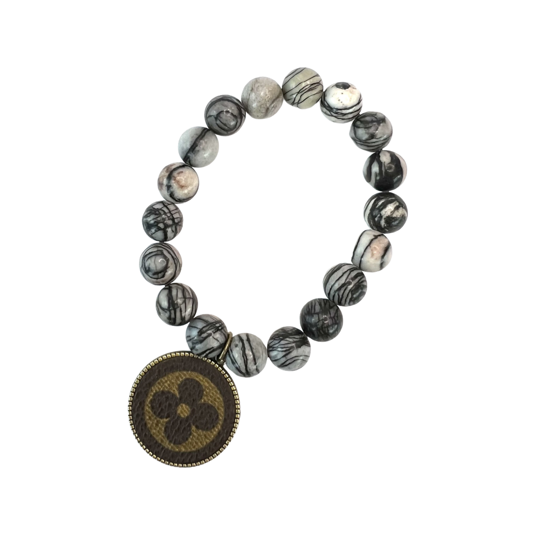 LV Again- Polished Silk Stone Charm Bracelet